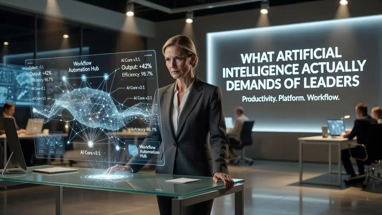 Professional header image for industry analysis: What Artificial Intelligence Actually Demands of Leaders